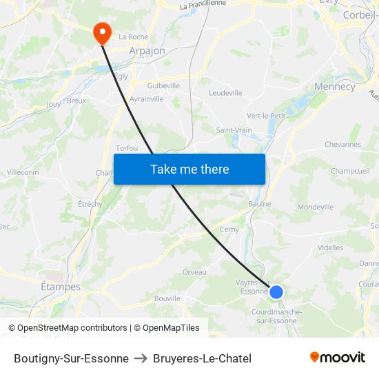 Boutigny-Sur-Essonne to Bruyeres-Le-Chatel map