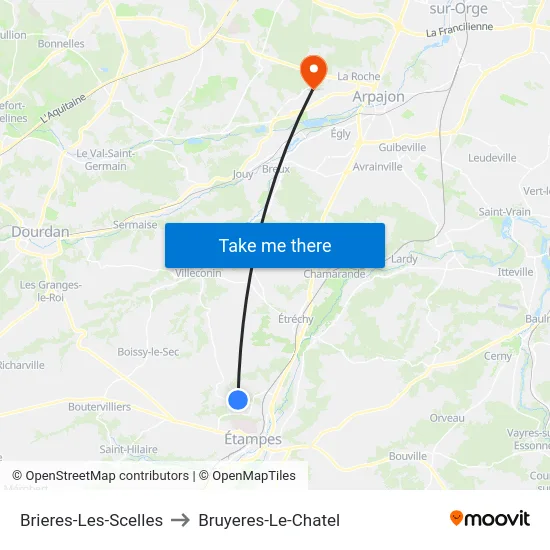 Brieres-Les-Scelles to Bruyeres-Le-Chatel map