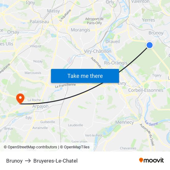 Brunoy to Bruyeres-Le-Chatel map