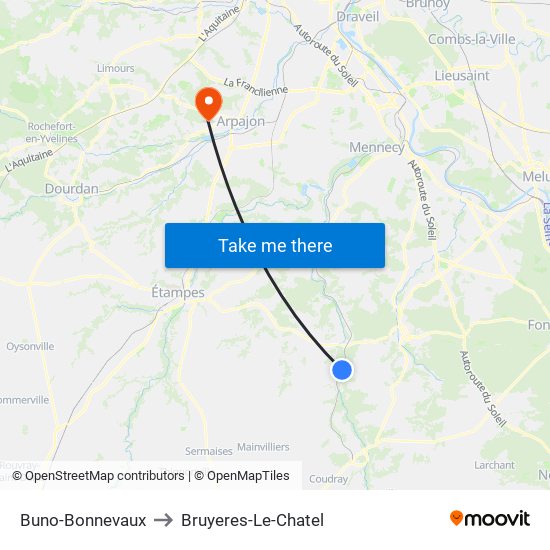 Buno-Bonnevaux to Bruyeres-Le-Chatel map