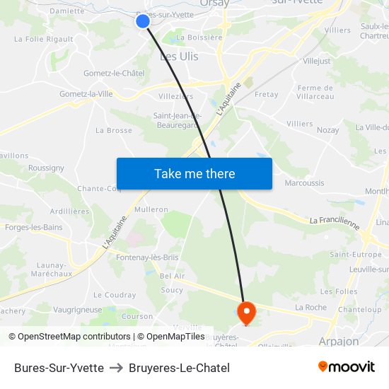 Bures-Sur-Yvette to Bruyeres-Le-Chatel map