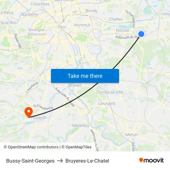 Bussy-Saint-Georges to Bruyeres-Le-Chatel map