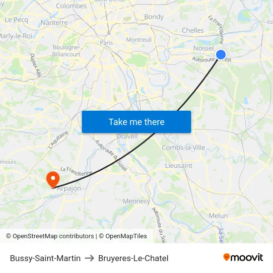 Bussy-Saint-Martin to Bruyeres-Le-Chatel map