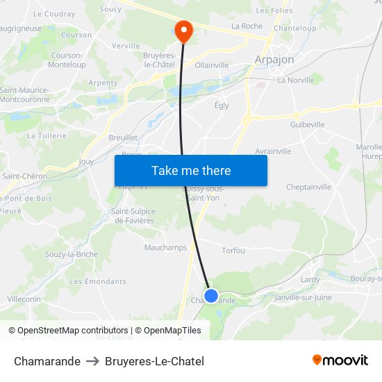 Chamarande to Bruyeres-Le-Chatel map
