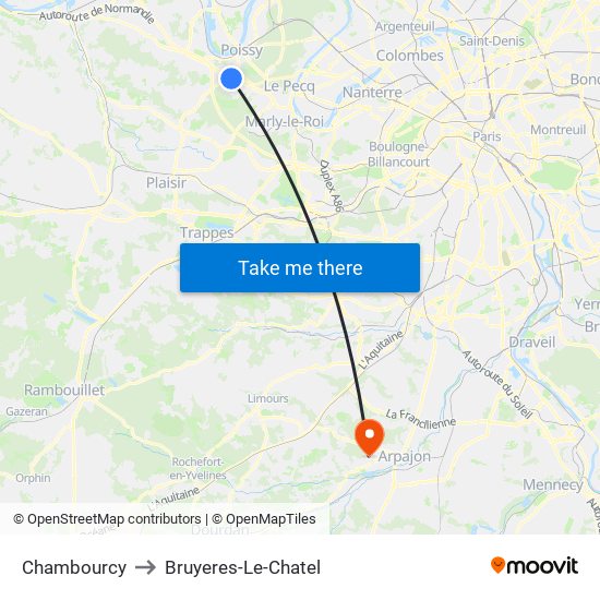 Chambourcy to Bruyeres-Le-Chatel map