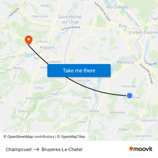 Champcueil to Bruyeres-Le-Chatel map