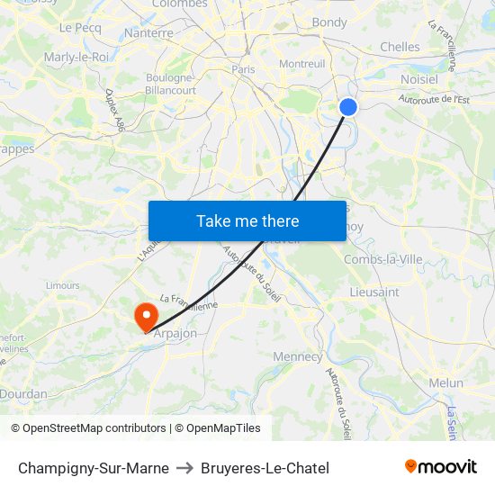 Champigny-Sur-Marne to Bruyeres-Le-Chatel map