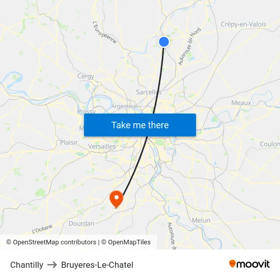 Chantilly to Bruyeres-Le-Chatel map