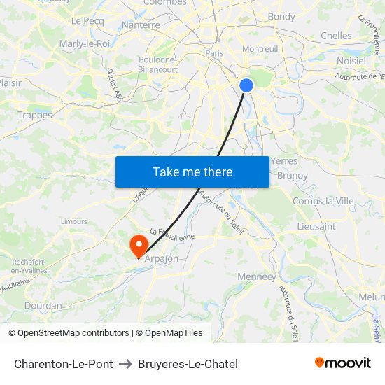 Charenton-Le-Pont to Bruyeres-Le-Chatel map