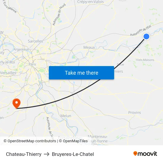 Chateau-Thierry to Bruyeres-Le-Chatel map