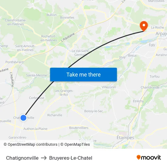 Chatignonville to Bruyeres-Le-Chatel map