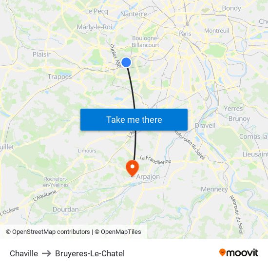 Chaville to Bruyeres-Le-Chatel map