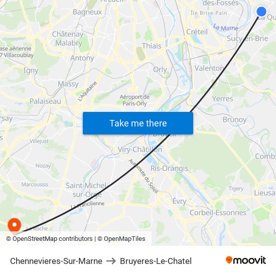 Chennevieres-Sur-Marne to Bruyeres-Le-Chatel map