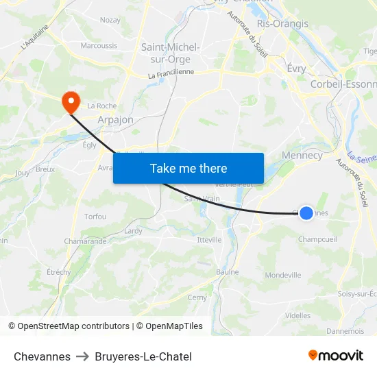 Chevannes to Bruyeres-Le-Chatel map