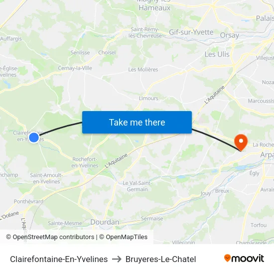 Clairefontaine-En-Yvelines to Bruyeres-Le-Chatel map