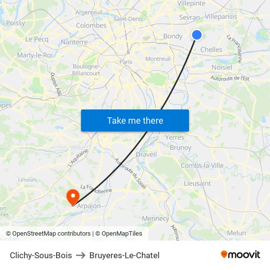 Clichy-Sous-Bois to Bruyeres-Le-Chatel map