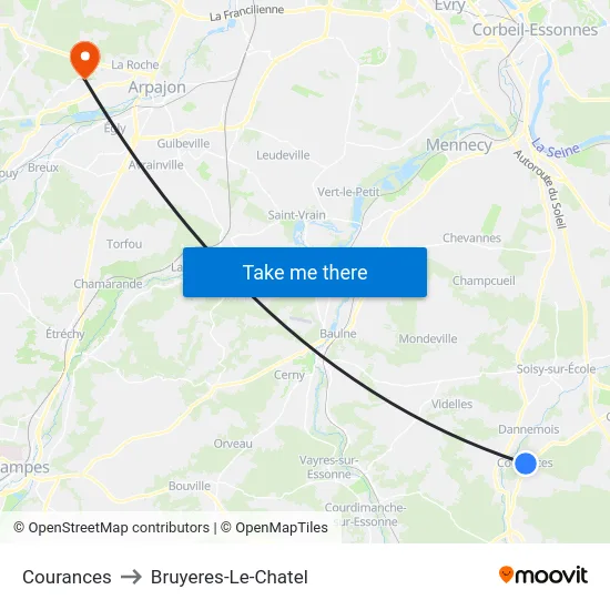 Courances to Bruyeres-Le-Chatel map