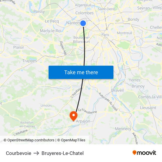 Courbevoie to Bruyeres-Le-Chatel map