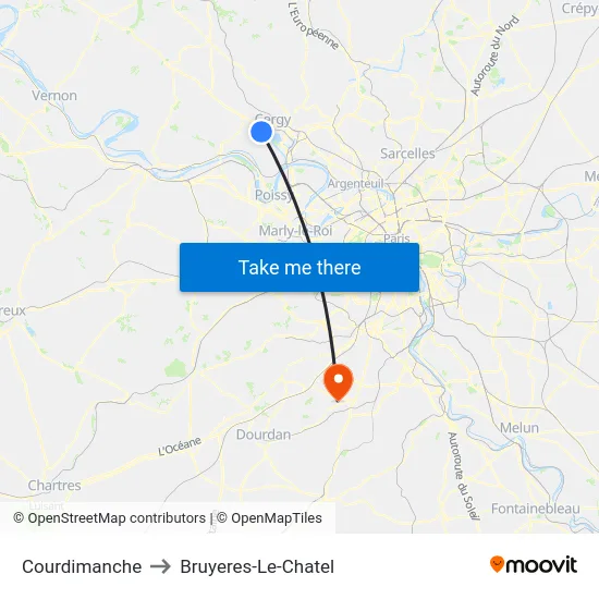 Courdimanche to Bruyeres-Le-Chatel map
