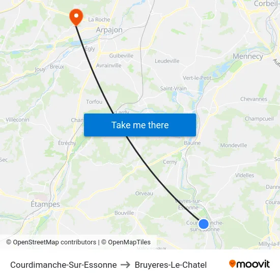 Courdimanche-Sur-Essonne to Bruyeres-Le-Chatel map