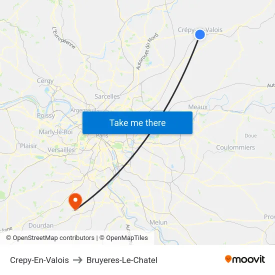 Crepy-En-Valois to Bruyeres-Le-Chatel map