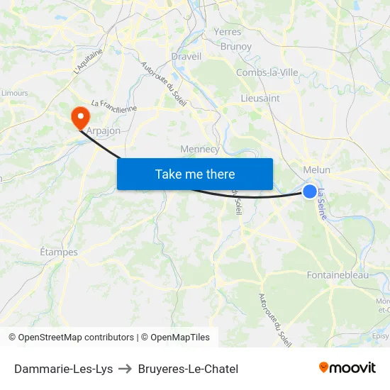Dammarie-Les-Lys to Bruyeres-Le-Chatel map