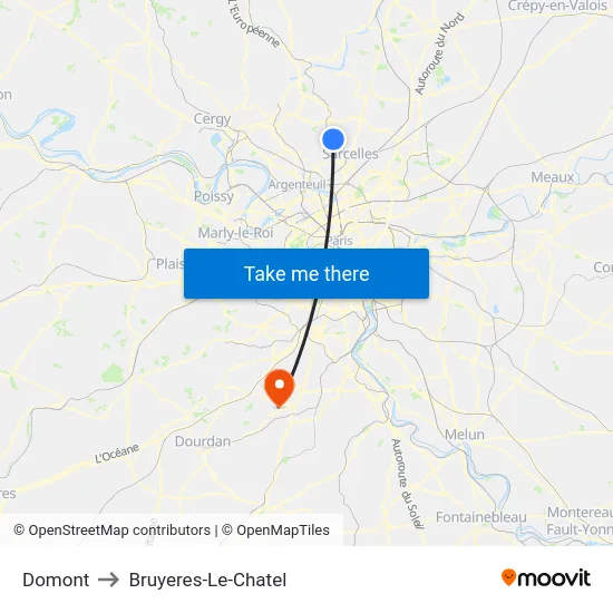 Domont to Bruyeres-Le-Chatel map
