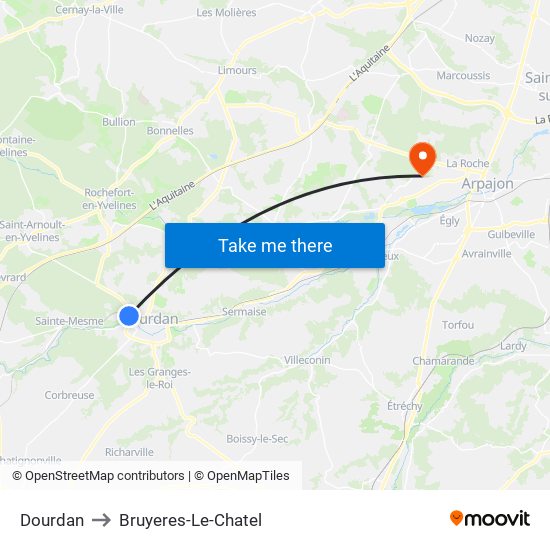 Dourdan to Bruyeres-Le-Chatel map