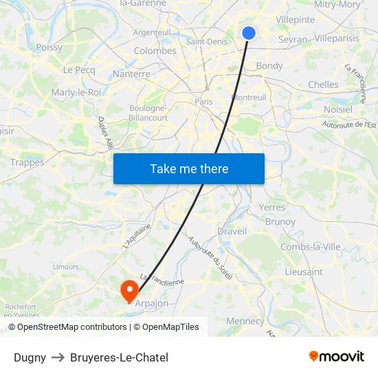 Dugny to Bruyeres-Le-Chatel map