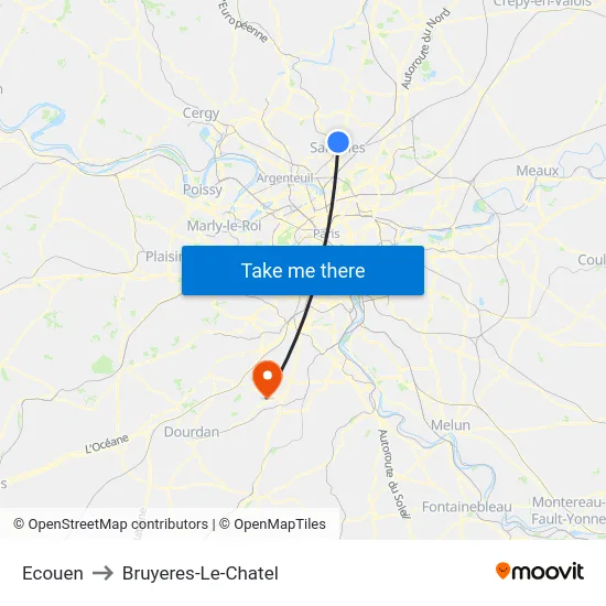 Ecouen to Bruyeres-Le-Chatel map