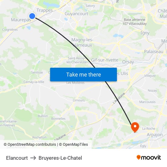 Elancourt to Bruyeres-Le-Chatel map