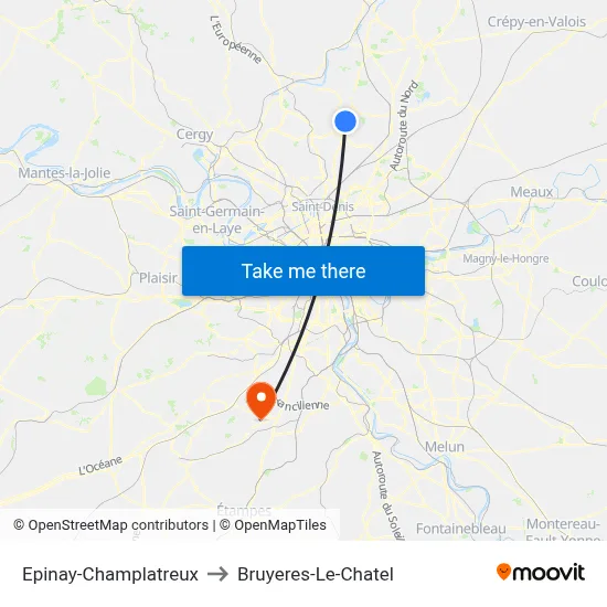 Epinay-Champlatreux to Bruyeres-Le-Chatel map