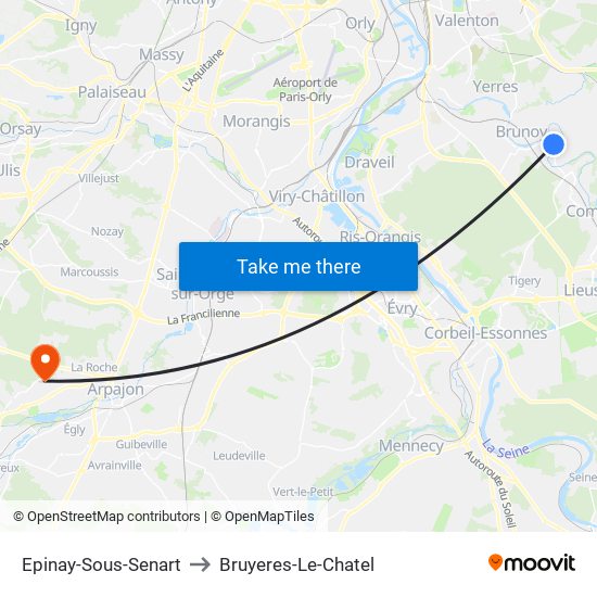 Epinay-Sous-Senart to Bruyeres-Le-Chatel map