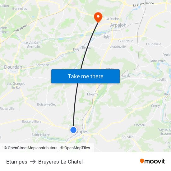 Etampes to Bruyeres-Le-Chatel map