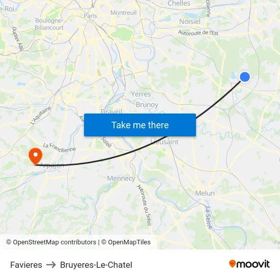Favieres to Bruyeres-Le-Chatel map