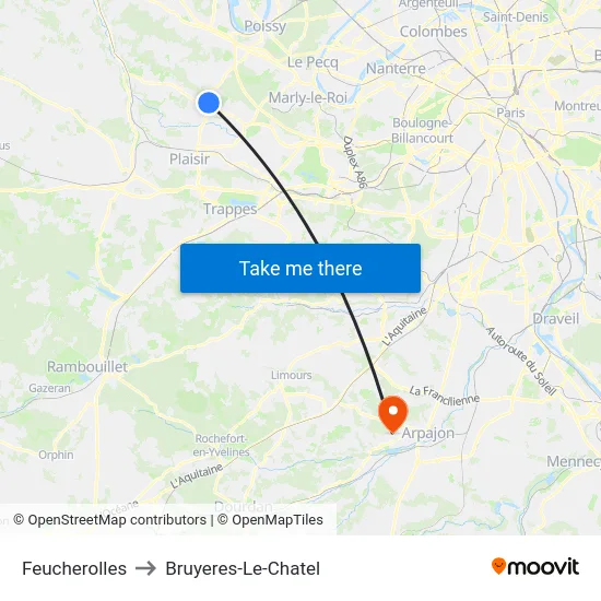 Feucherolles to Bruyeres-Le-Chatel map