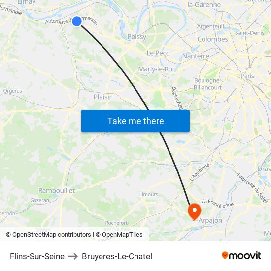 Flins-Sur-Seine to Bruyeres-Le-Chatel map