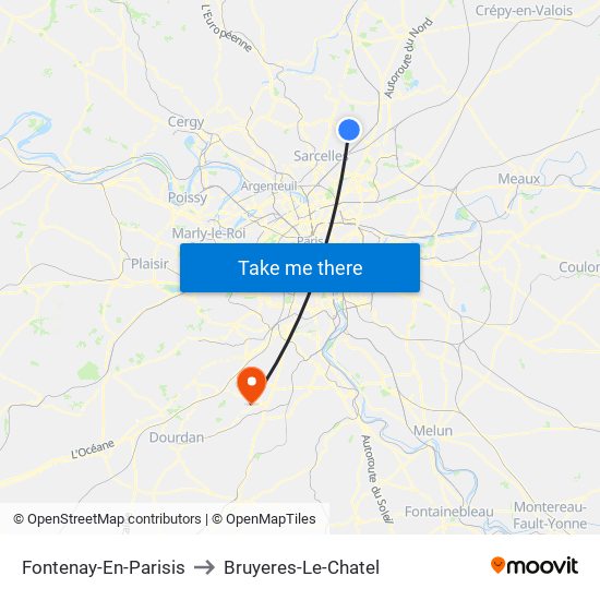 Fontenay-En-Parisis to Bruyeres-Le-Chatel map