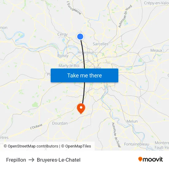 Frepillon to Bruyeres-Le-Chatel map