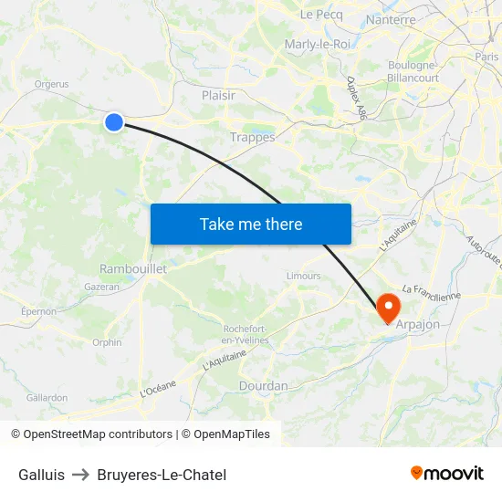 Galluis to Bruyeres-Le-Chatel map