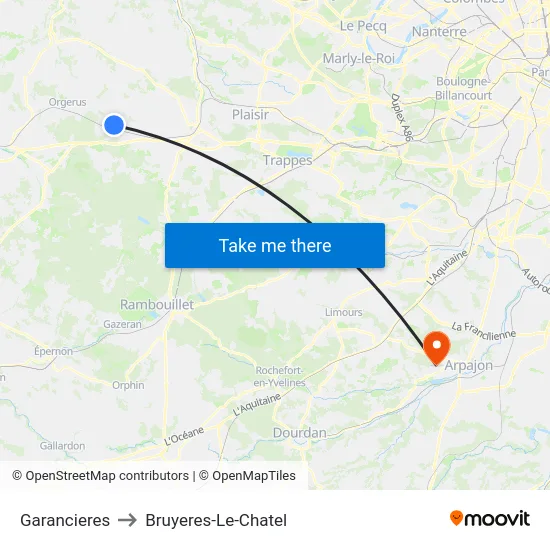 Garancieres to Bruyeres-Le-Chatel map