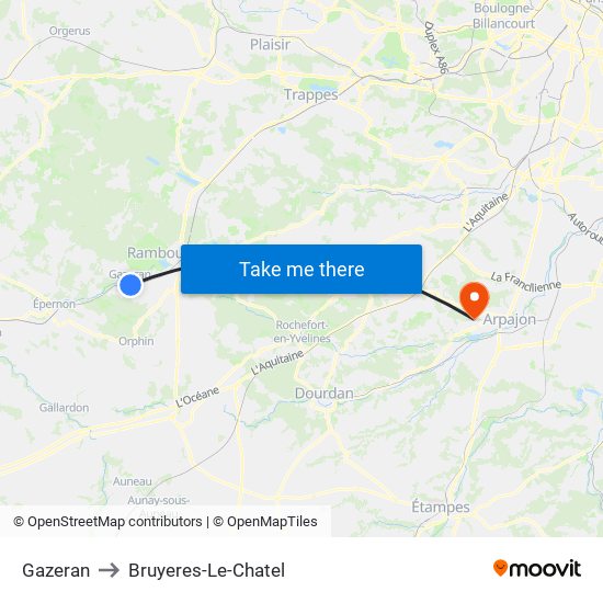 Gazeran to Bruyeres-Le-Chatel map