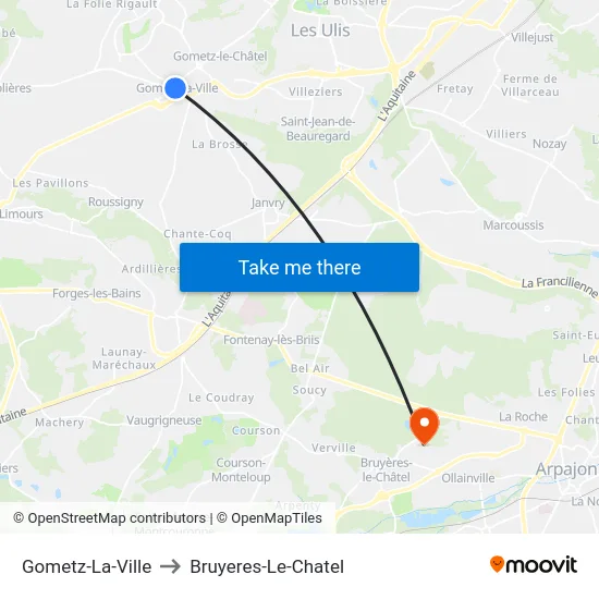 Gometz-La-Ville to Bruyeres-Le-Chatel map