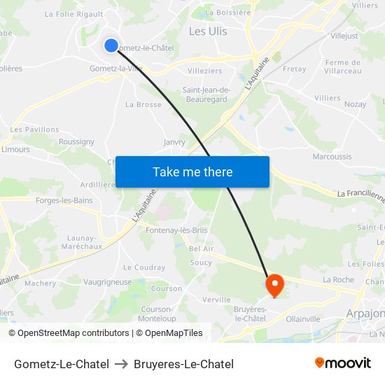 Gometz-Le-Chatel to Bruyeres-Le-Chatel map