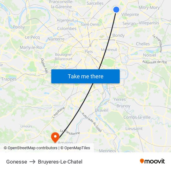 Gonesse to Bruyeres-Le-Chatel map