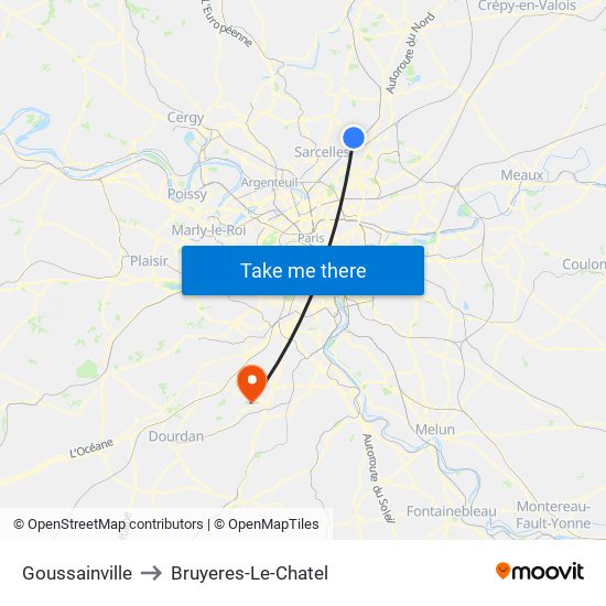 Goussainville to Bruyeres-Le-Chatel map