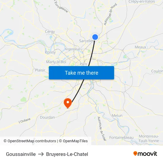Goussainville to Bruyeres-Le-Chatel map