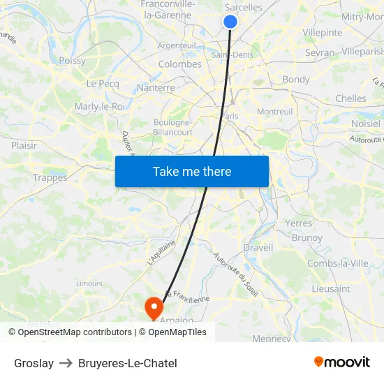 Groslay to Bruyeres-Le-Chatel map