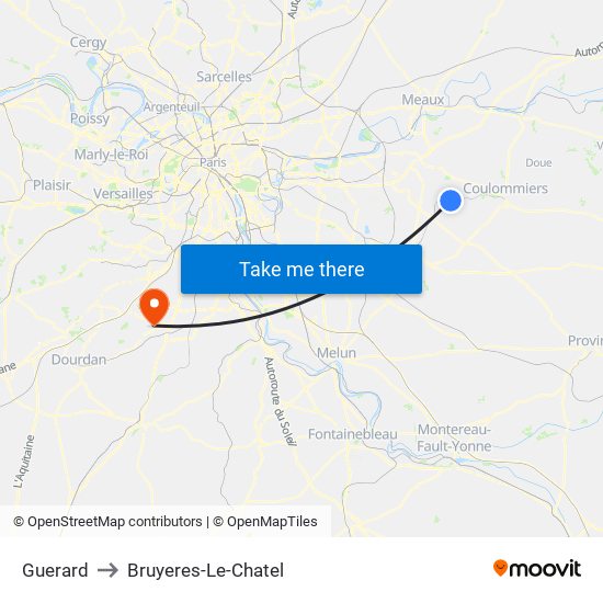 Guerard to Bruyeres-Le-Chatel map