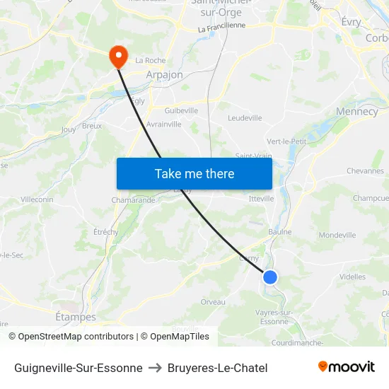 Guigneville-Sur-Essonne to Bruyeres-Le-Chatel map